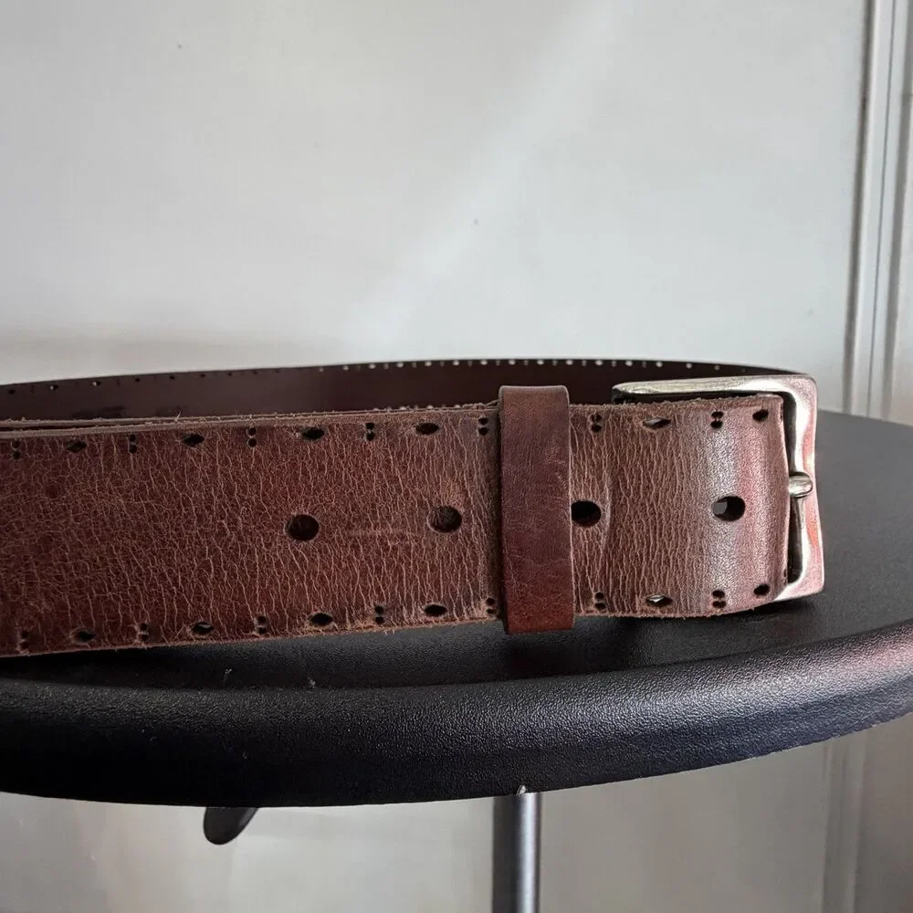 Martin Dingman Brown Leather Belt Made in Italy Men’s 42 Distressed Western